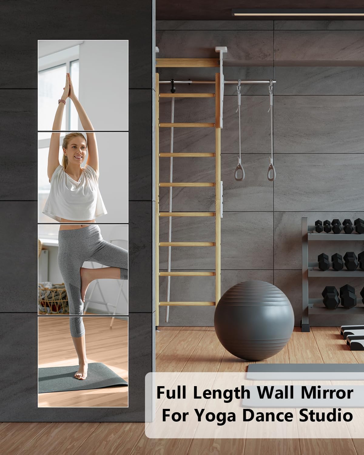 Miroir pleine longueur, en acrylique, adapté aux chambres, salles de sport à domicile, miroirs de porte, etc., 50 cm x 50 cm x 4 panneaux - 4