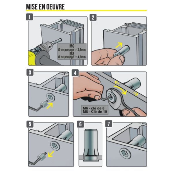 Cheville d'ancrage métal fixalu - Percage : 14.5 - Ep sertir : 3 - Quantité : 5 - Dimension : M8 - INGLESE - 4