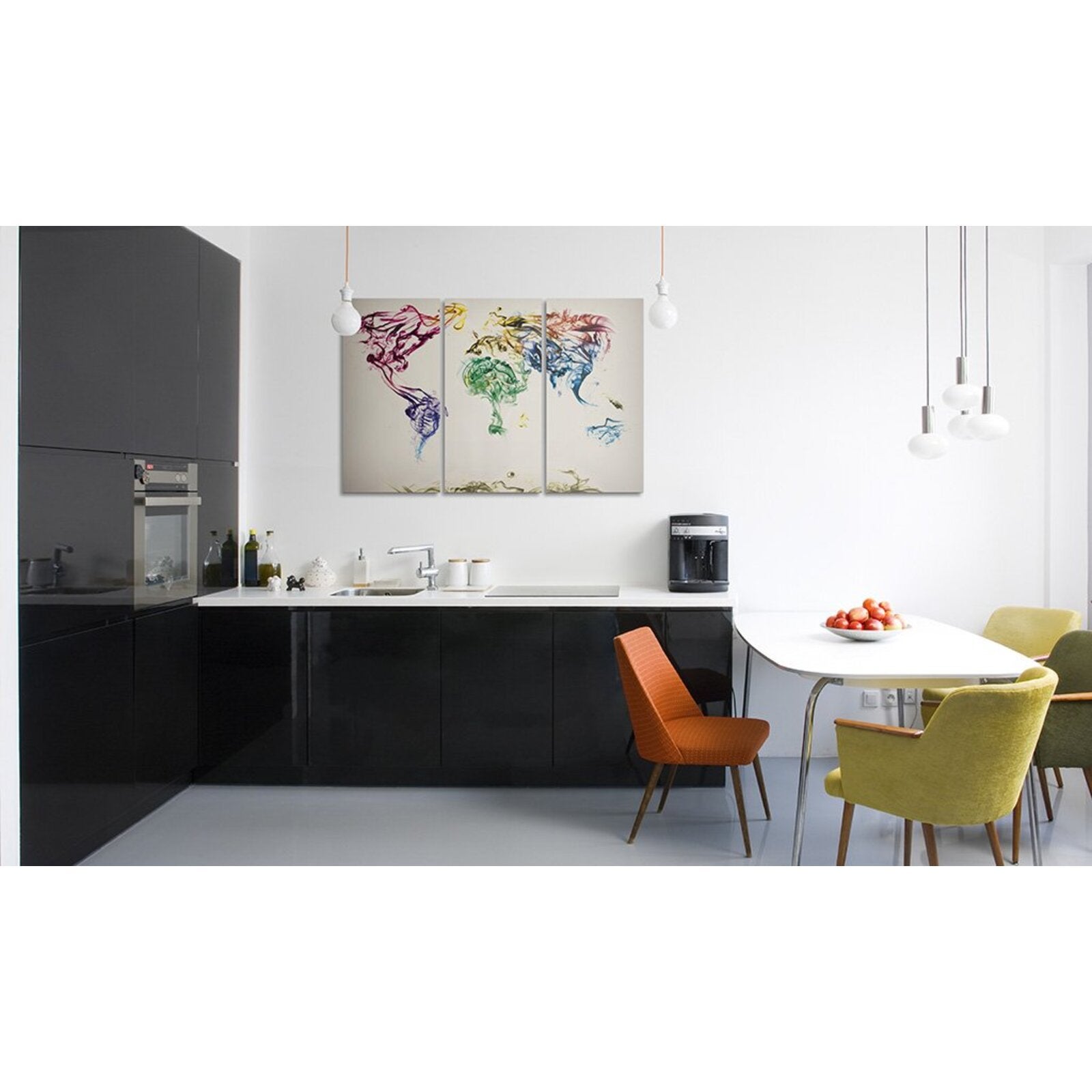 Tableau carte mondiale en fumee coloree - 90 x 60 cm - 2