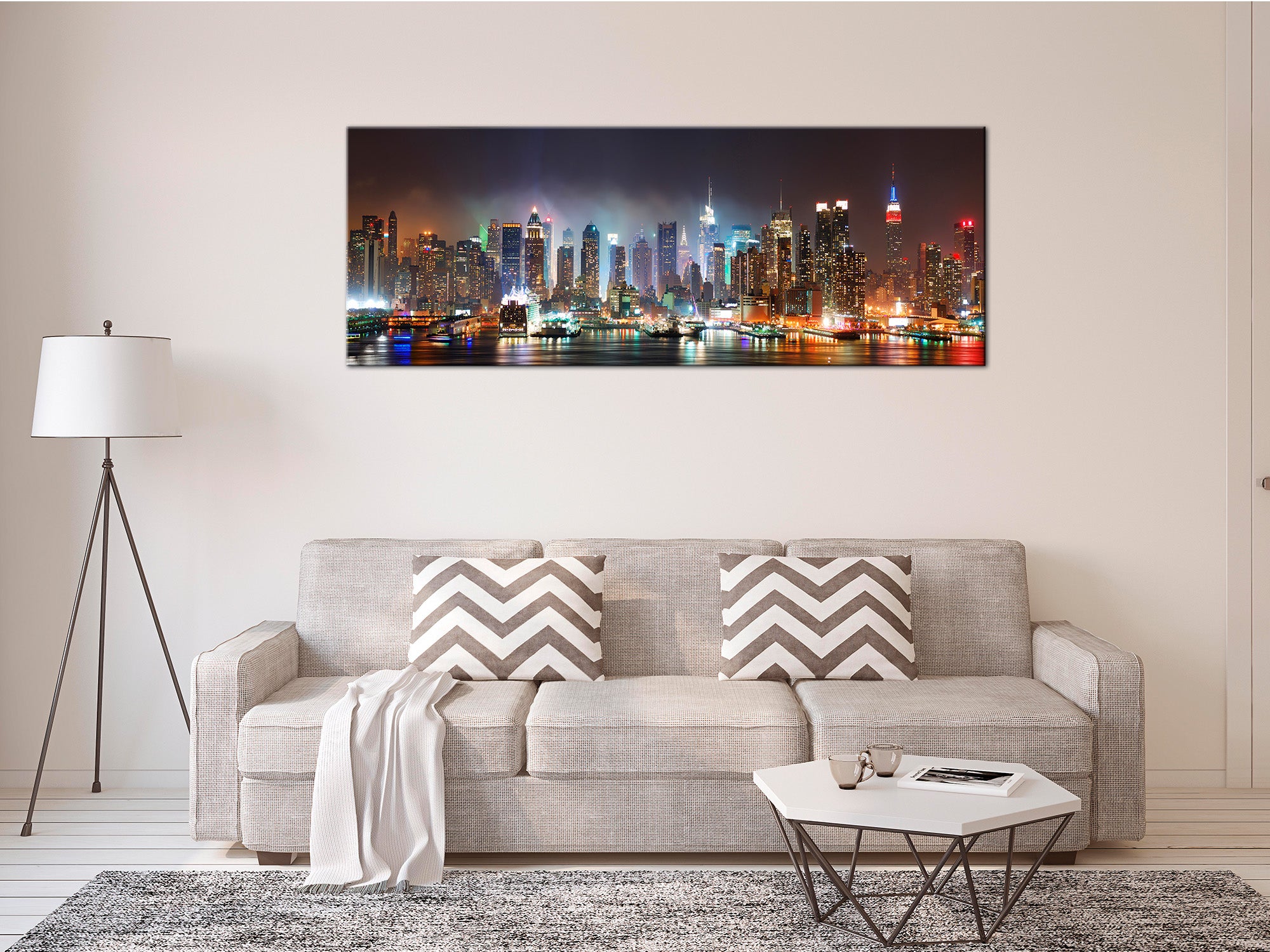DECLINA, Tableau toile imprimée, Tableau toile décoratif panorama New York by Night, 80x30 cm - 3