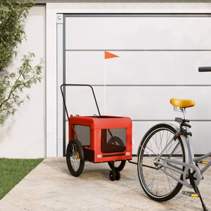 Remorque De Vélo VidaXL 45 Kg, Chariot De Transport Avec Barre D'attelage Et Drapeau De Sécurité – Noir Et Rouge, Pour Jardin Et Extérieur