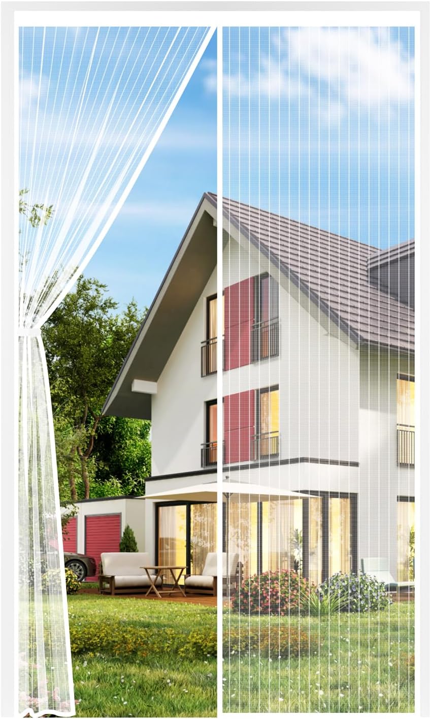 Moskitiera na drzwi/okno 120x220cm – Gęsta siatka, samozamykające się magnetyczne zamknięcie, ochrona przed muchami, bez wiercenia