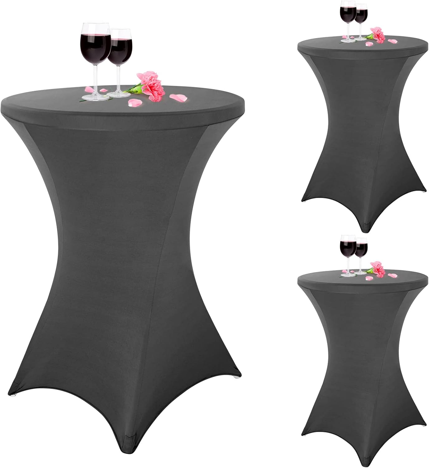 Zestaw 3 kwadratowych narożnych obrusów koktajlowych z elastycznej elastanu, 80x110 cm, ciemnoszary, okrągły obrus na stół koktajlowy i bankietowy na