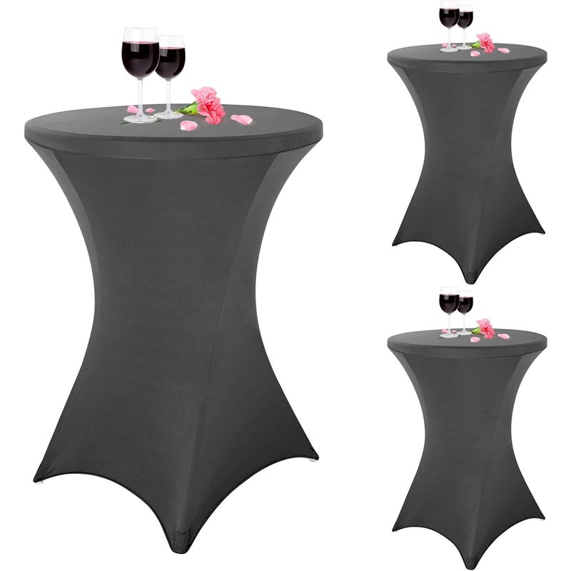 Zestaw 3 kwadratowych narożnych obrusów koktajlowych z elastycznej elastanu, 80x110 cm, ciemnoszary, okrągły obrus na stół koktajlowy i bankietowy na