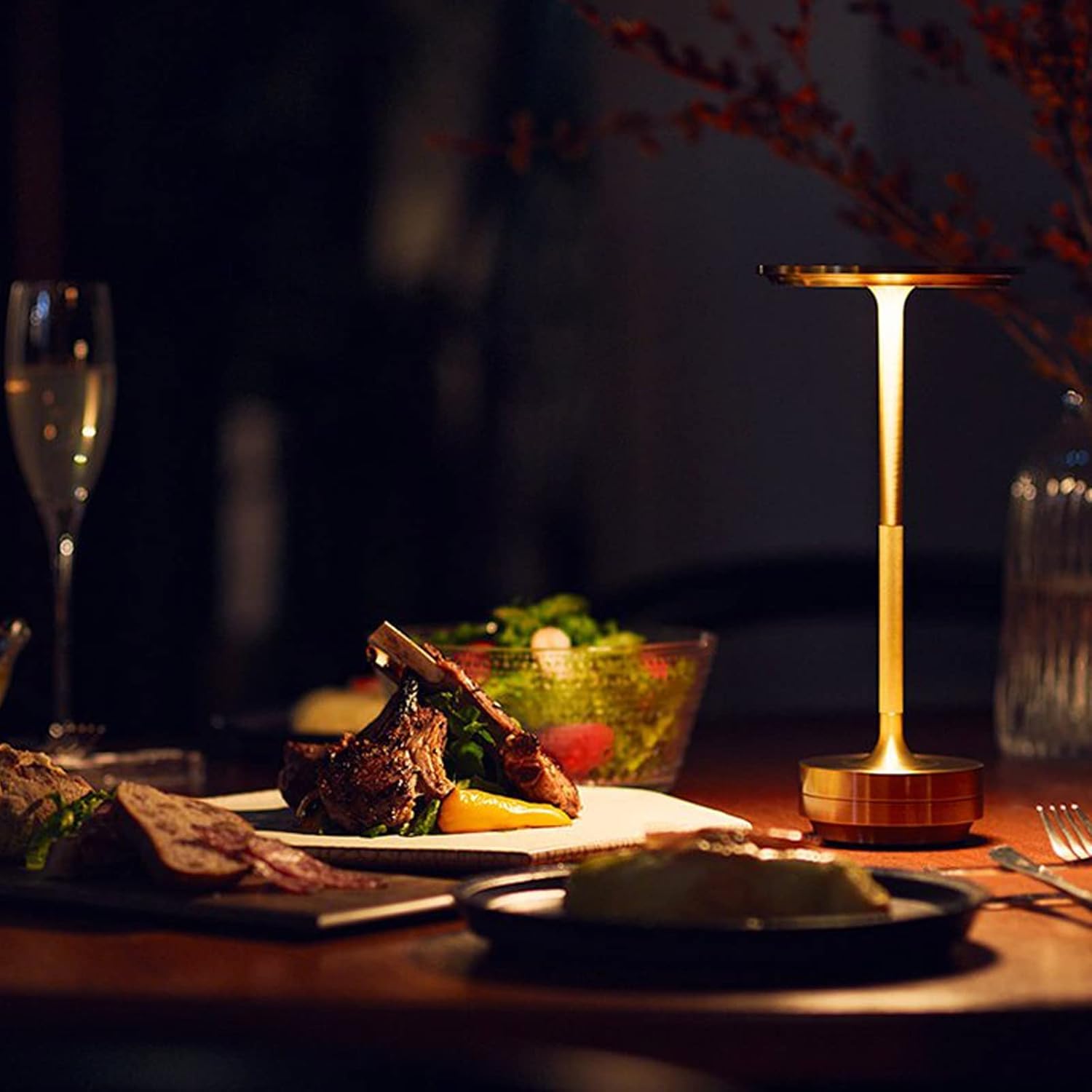 3000mAh – Lampa stołowa, lampka nocna, akumulatorowa, wodoodporna, sterowanie dotykowe, dekoracyjne oświetlenie LED do restauracji, baru, kolor złoty - 2