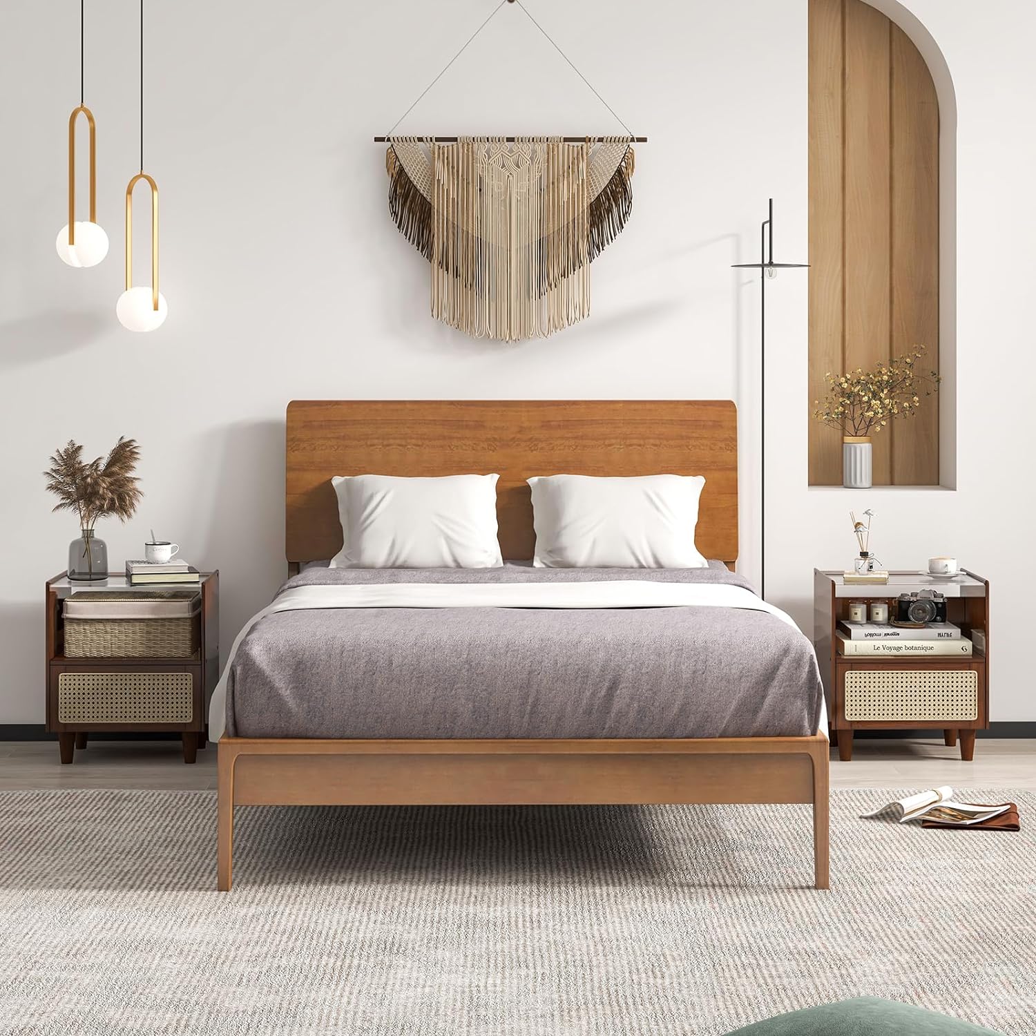 Comodino in Bambù e Rattan 43 x 35 x 50 cm, Tavolino Moderno con Piano in Vetro, Cassetto, Mobile Salvaspazio per Ufficio e Soggiorno (2, Marr - 5