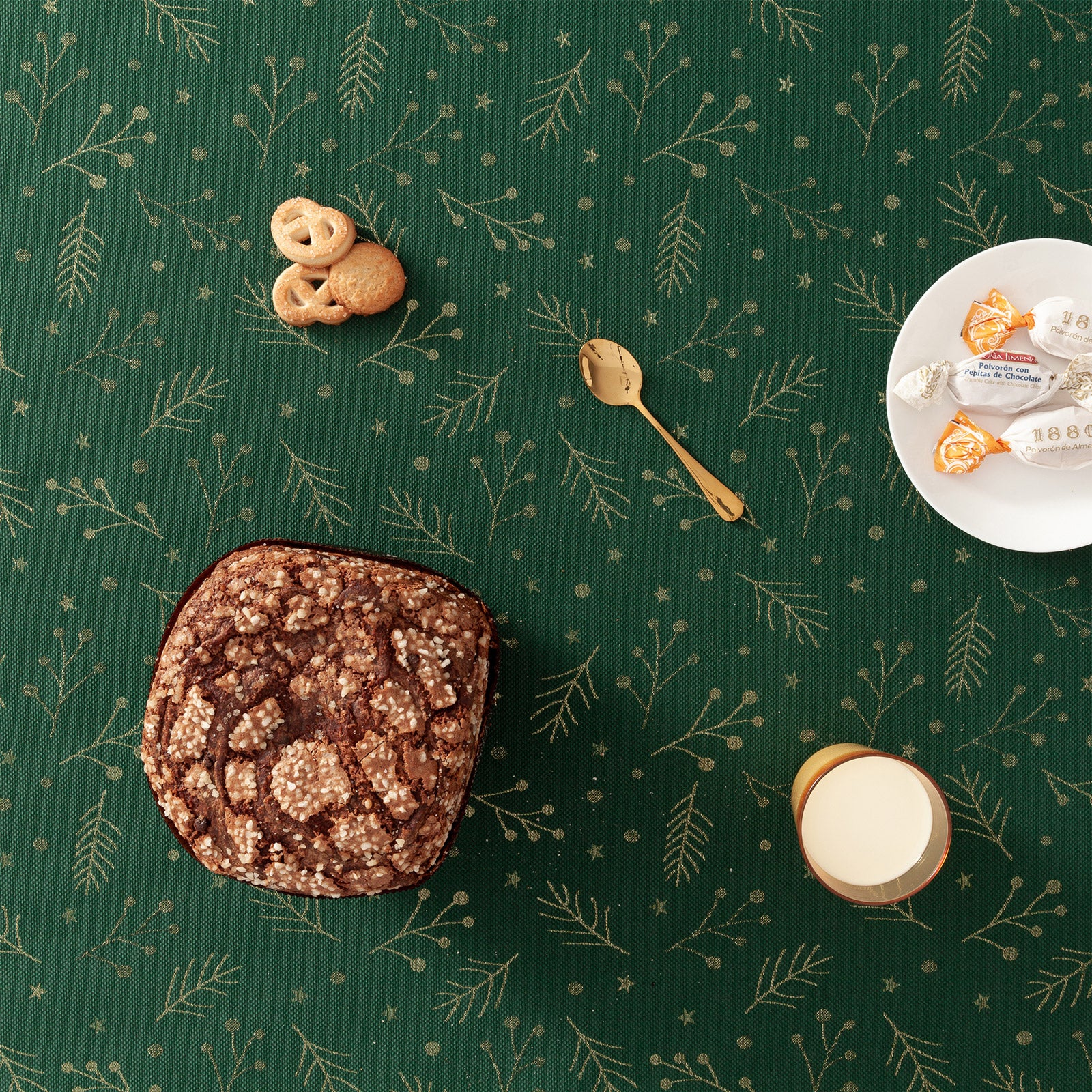 Tovaglia di Natale quadrata in cotone jacquard verde 140x140 cm - Berrie - 3