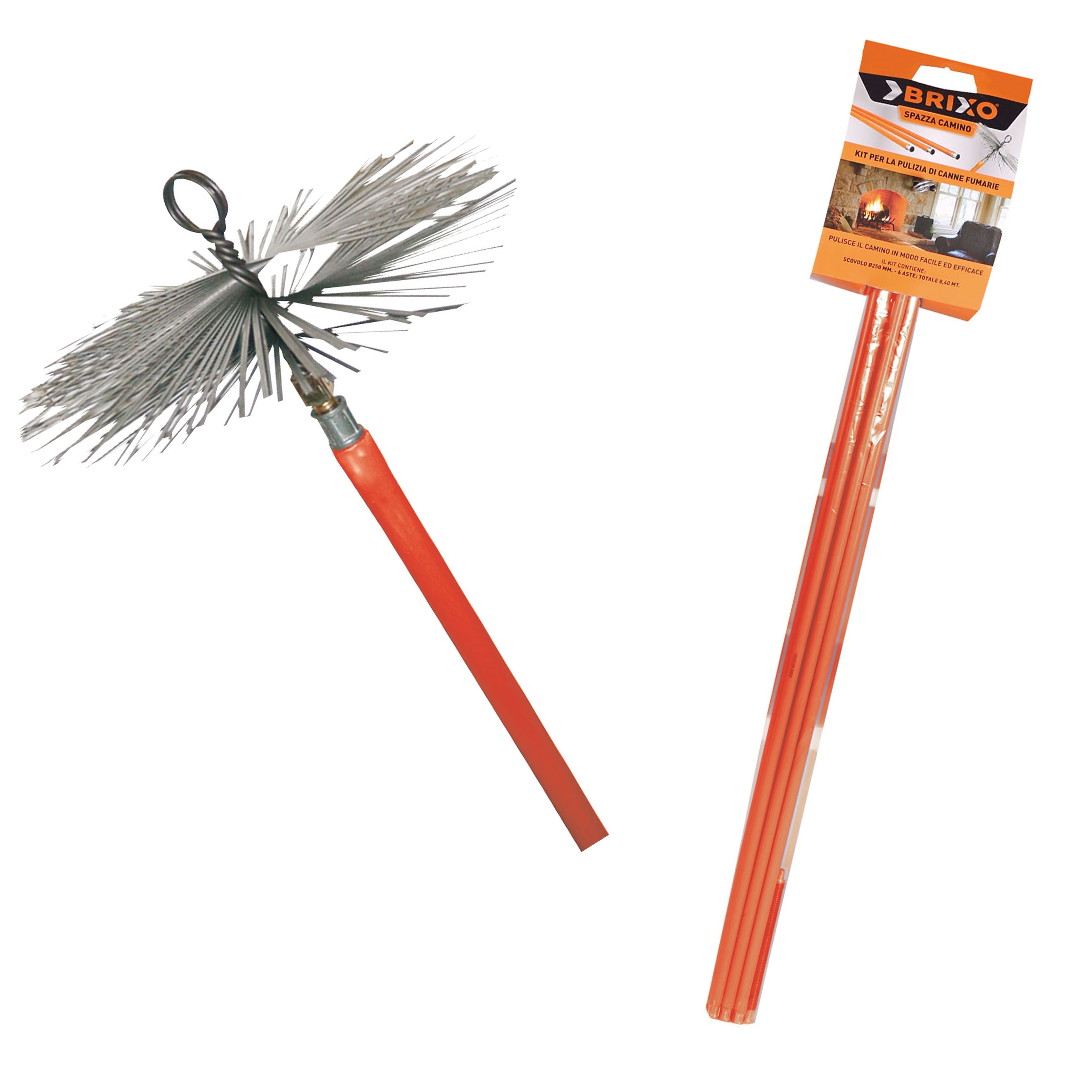 KIT PULIZIA CANNA FUMARIA LAPILLO – 6 ASTE 1 METRO E SCOVOLO 10 CM 400 CM ALTEZZA