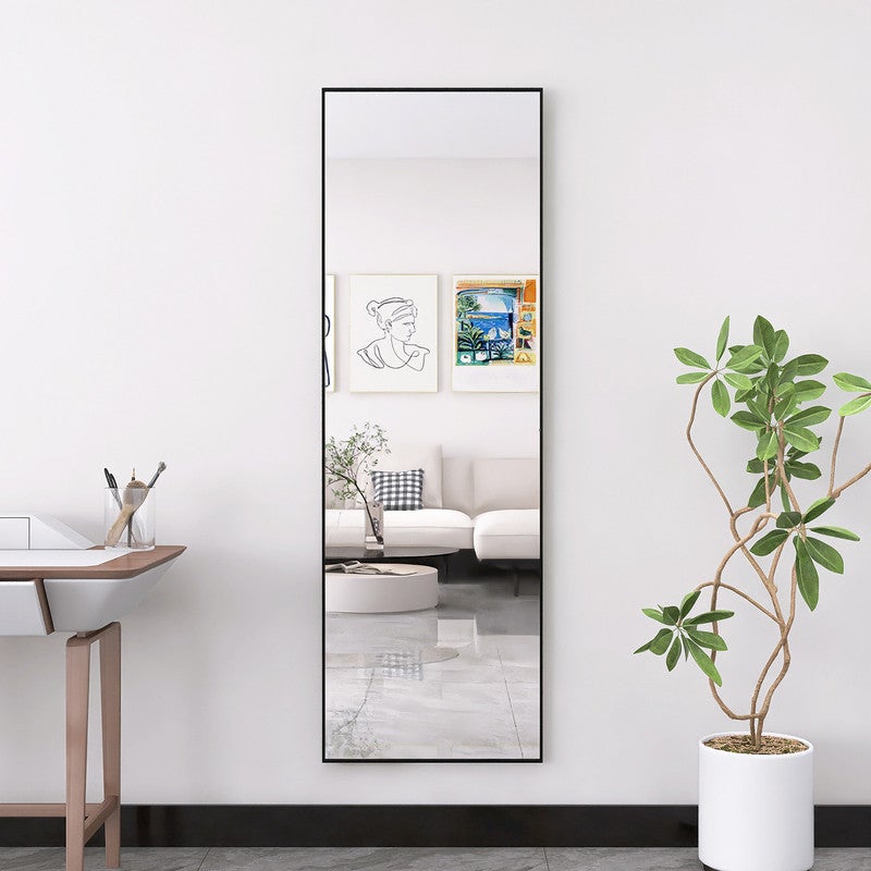 Miroir sur pied, 165 x 60 cm, grand miroir, cadre en alliage d'aluminium, verre trempé, miroir rectangulaire, noir - 3
