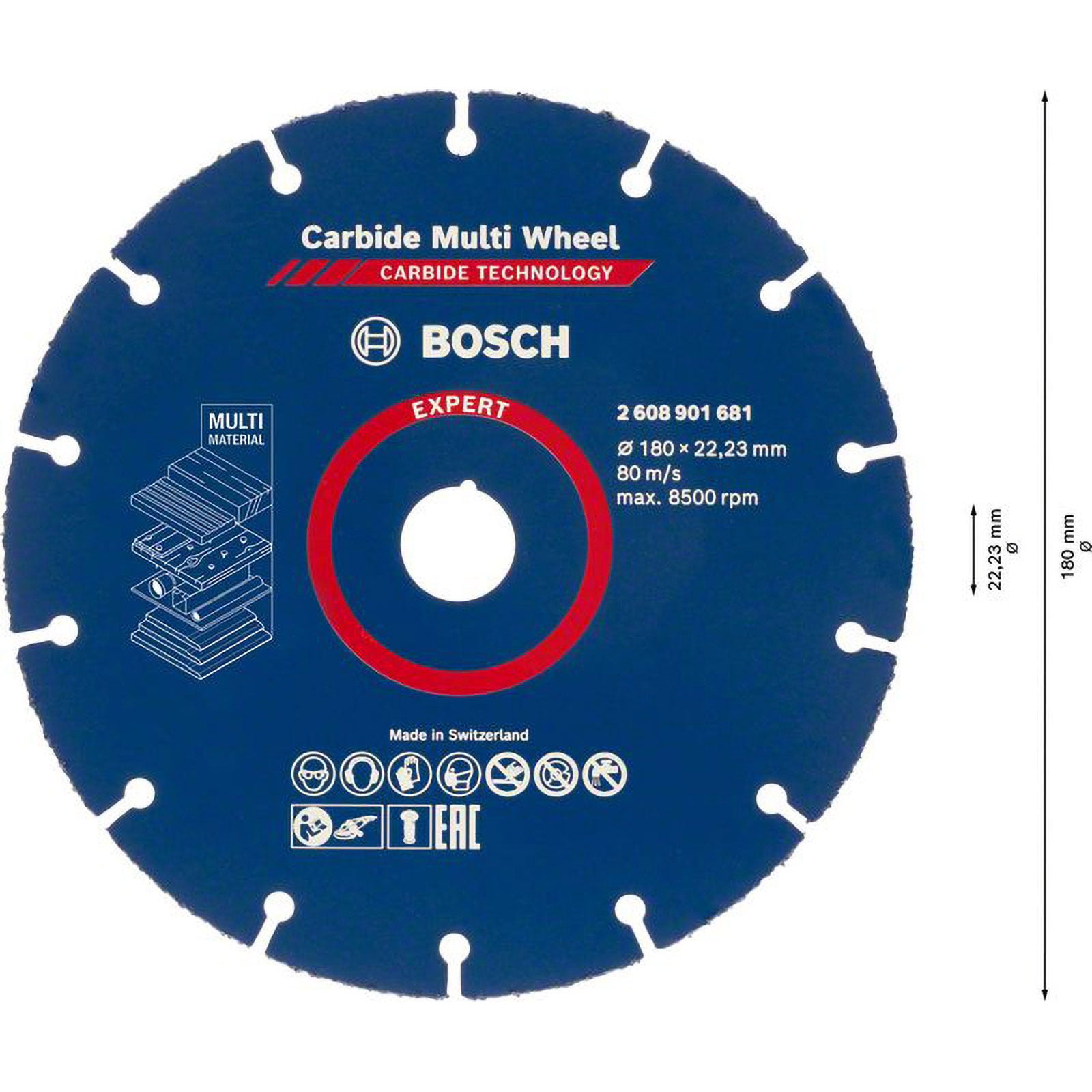 Bosch Accessories 1x Disco da taglio EXPERT Carbide Multi Wheel (per Legno duro, con chiodi, Materiali plastici, Ø 180 x 22,23 mm, Accessori Smerigli - 2