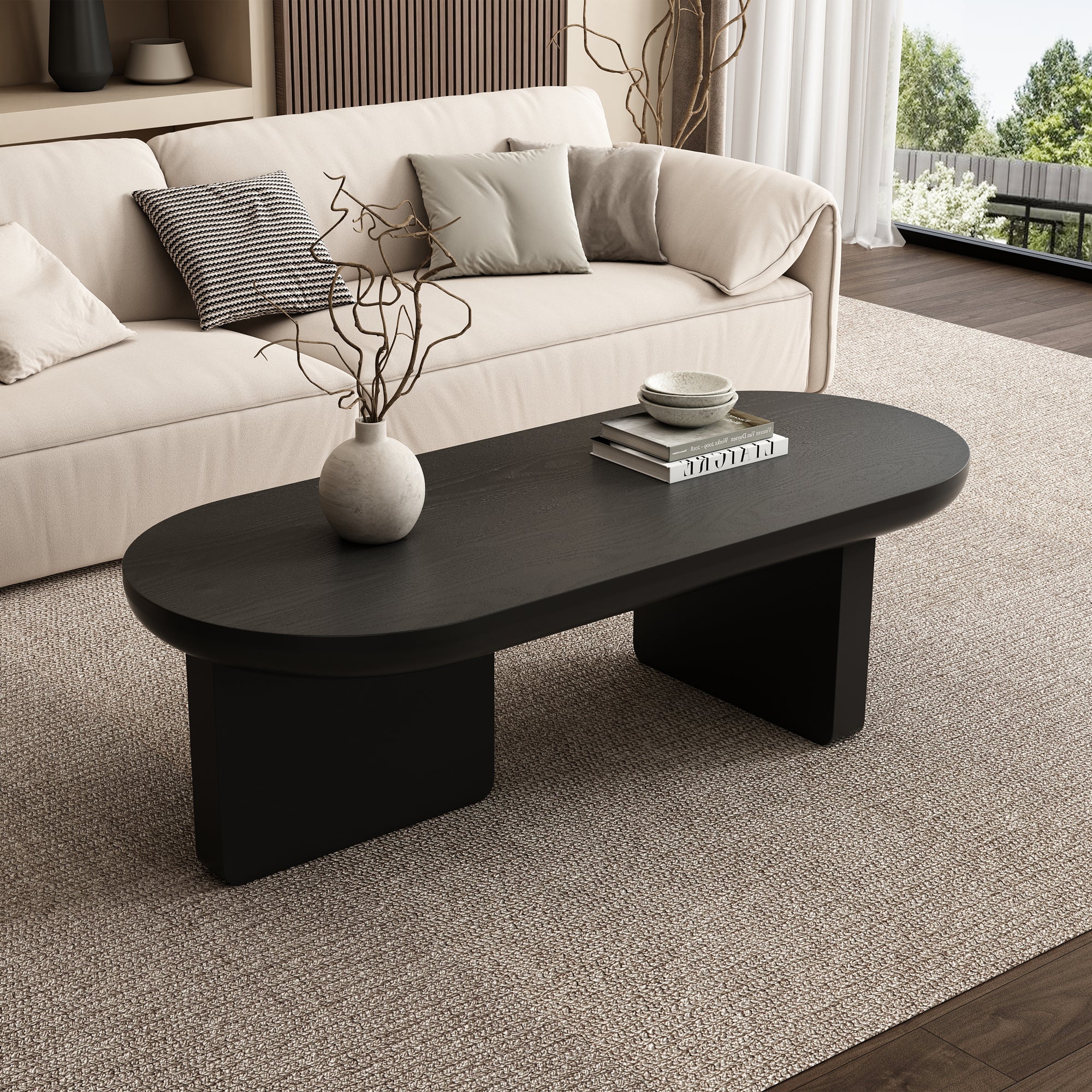Stolik kawowy owalny, stolik pomocniczy - 119,7 x 49,8 x 35,5 cm - MDF - Czarny - 3