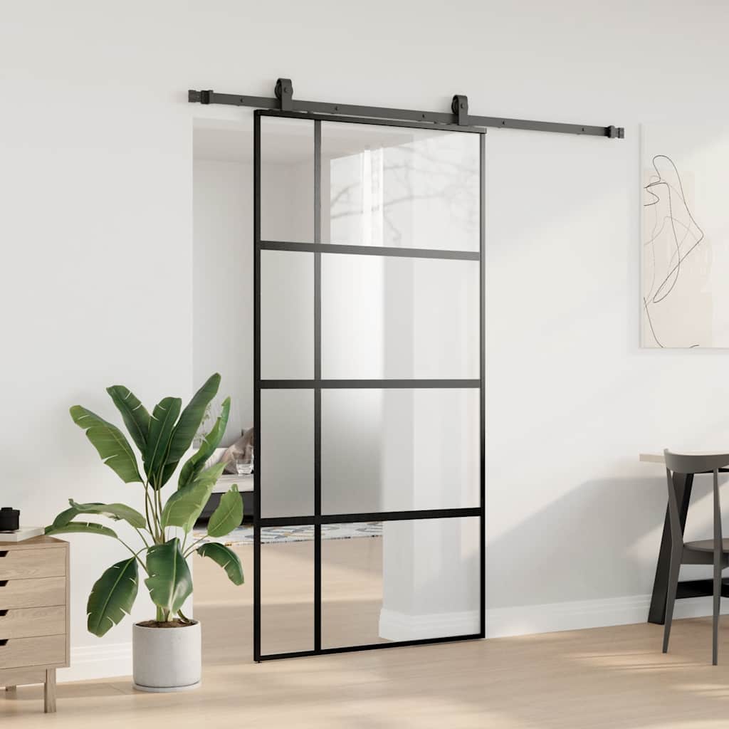 Puerta corredera herrajes negro 102,5x205 cm vidrio templado vidaXL - 4