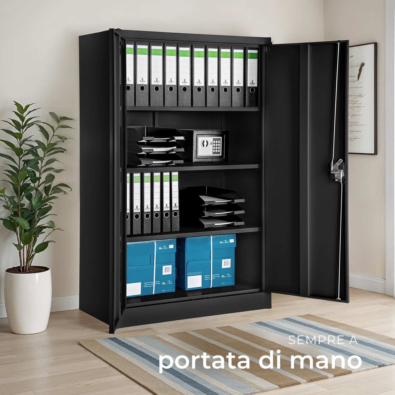 Armoire métallique à dossiers 4 niveaux 140x90x40cm en acier lâqué époxy TECTAKE - 8