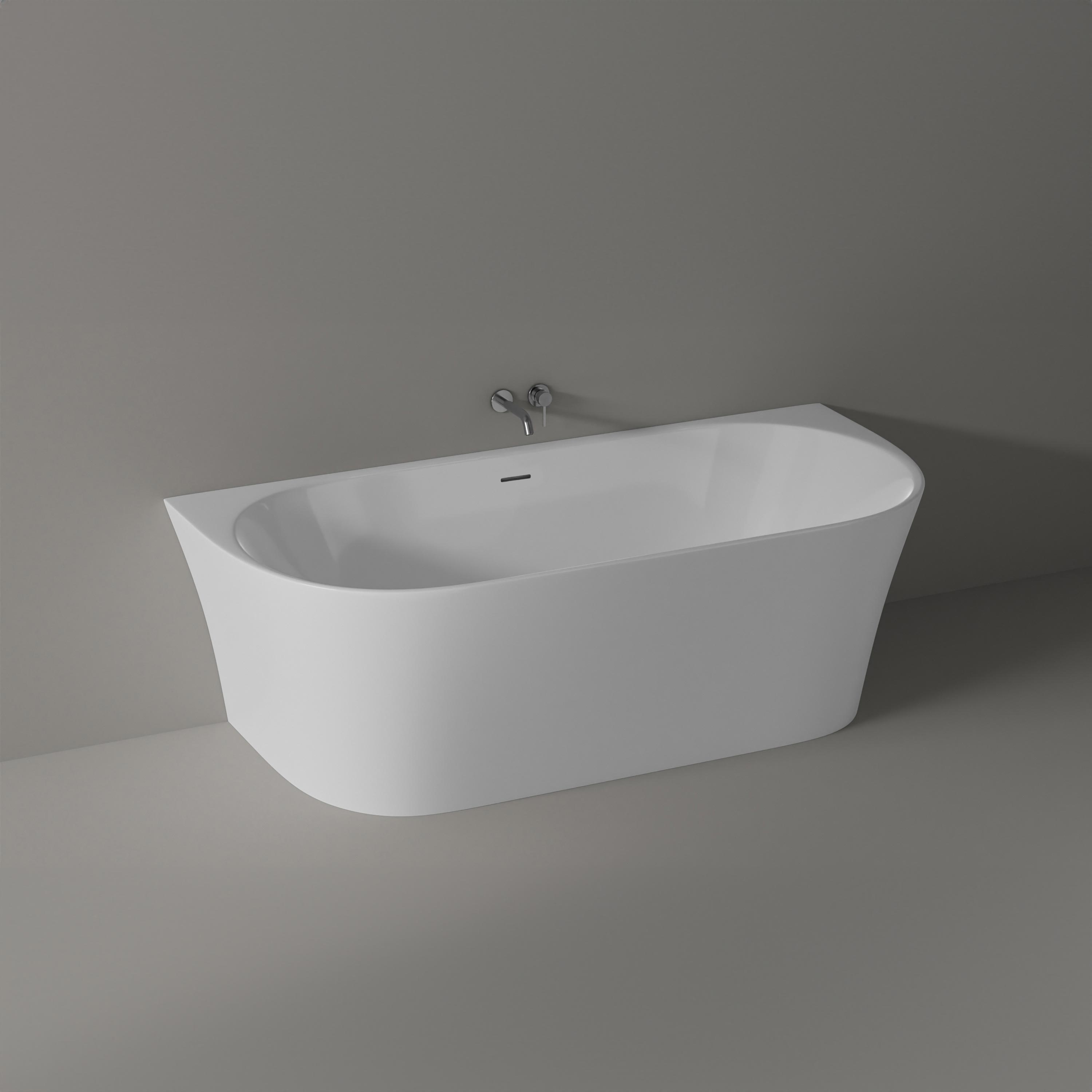 BERNSTEIN - Baignoire droite semi-îlot murale ovale acrylique salle de bain, isolation thermique - Blanc - 170x80x57cm - Garantie 5 ans - NORA - 2