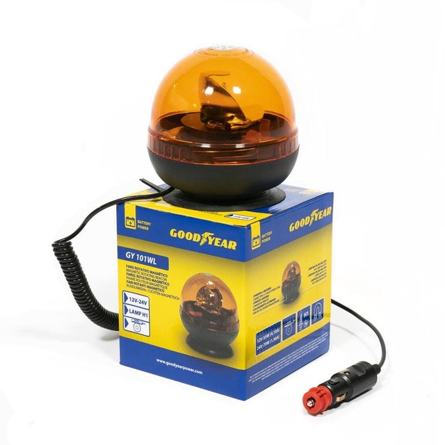 Goodyear – Luce stroboscopica H1 approvata CE. Faro lampeggiante per trattore rotativo. Attacco accendisigari con attacco magnetico con luce ambra