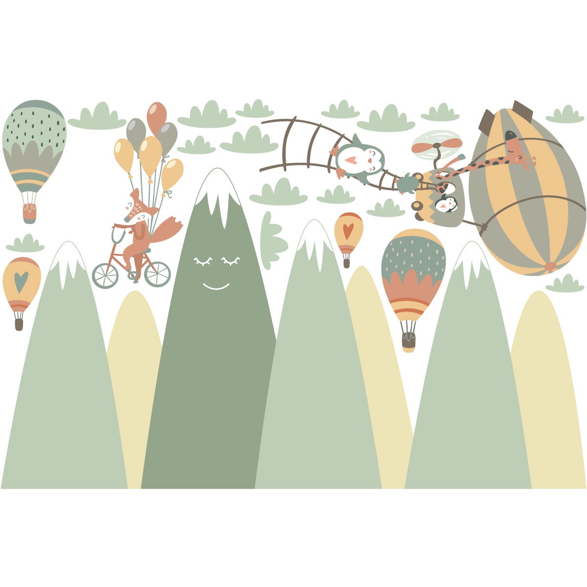 Adesivo bambino di montagna scandinavo animali nel cielo - Sticker adesivo - adesivi murali - 120x180cm - 4