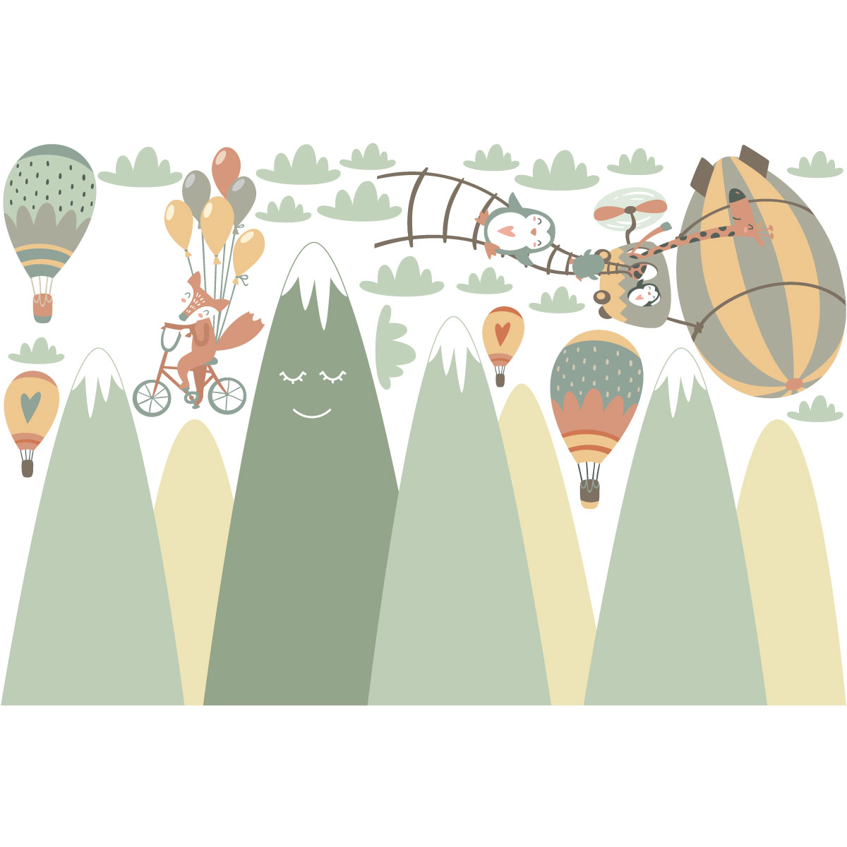 Vinilo niño escandinavo de montaña animales en el cielo - adhesivo de pared - revestimiento sticker mural decorativo - 40x60cm - 4