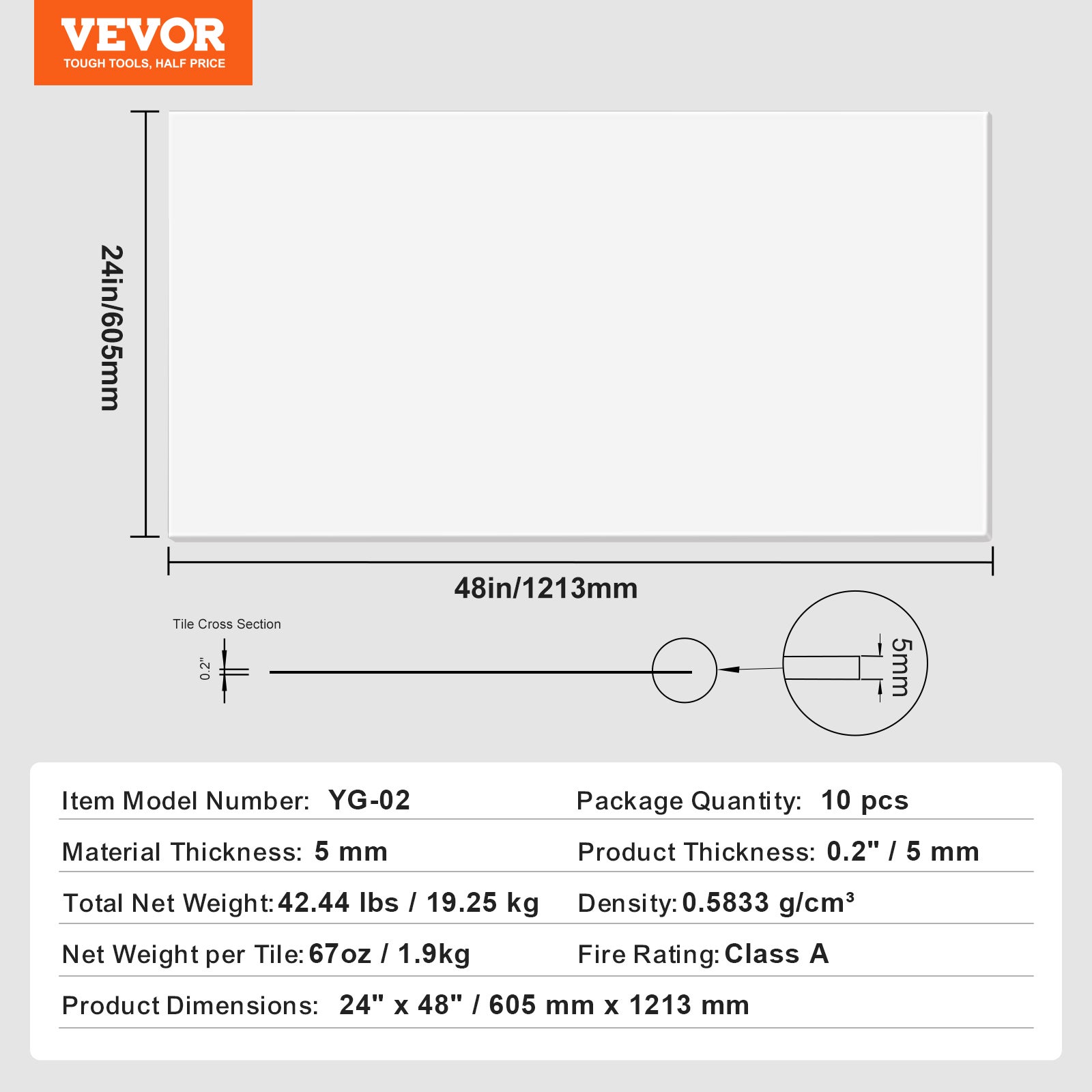 Dalles de Plafond en Mousse PVC VEVOR, Lot de 10, Tuiles Ignifuges 605 x 1213 mm, Flexibles, Revêtement de Plafond Lisse pour Maison et Bureau, Blanc - 7