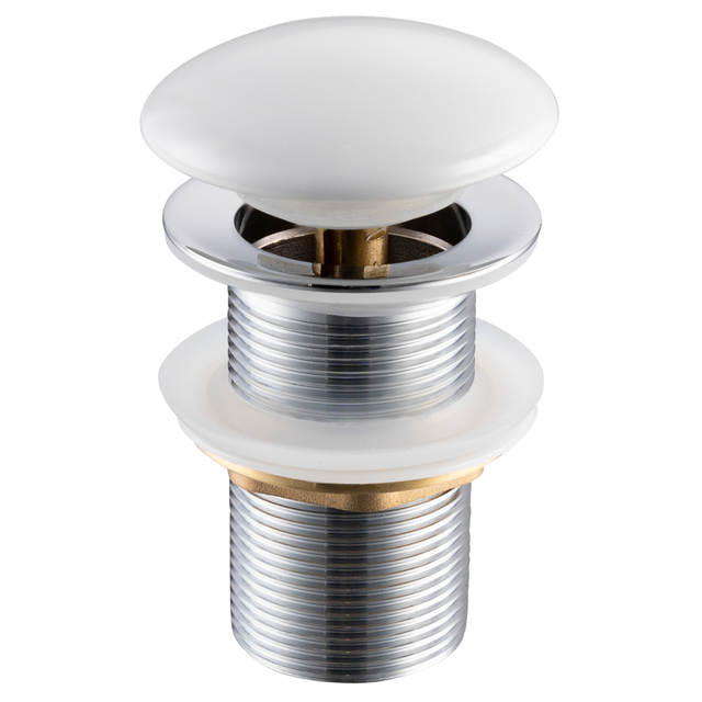 BALNEO Bonde de lavabo en laiton Click-Clack modèle A universelle pour lavabo 1/4 de pouce sans trop-plein avec tête en céramique blanche