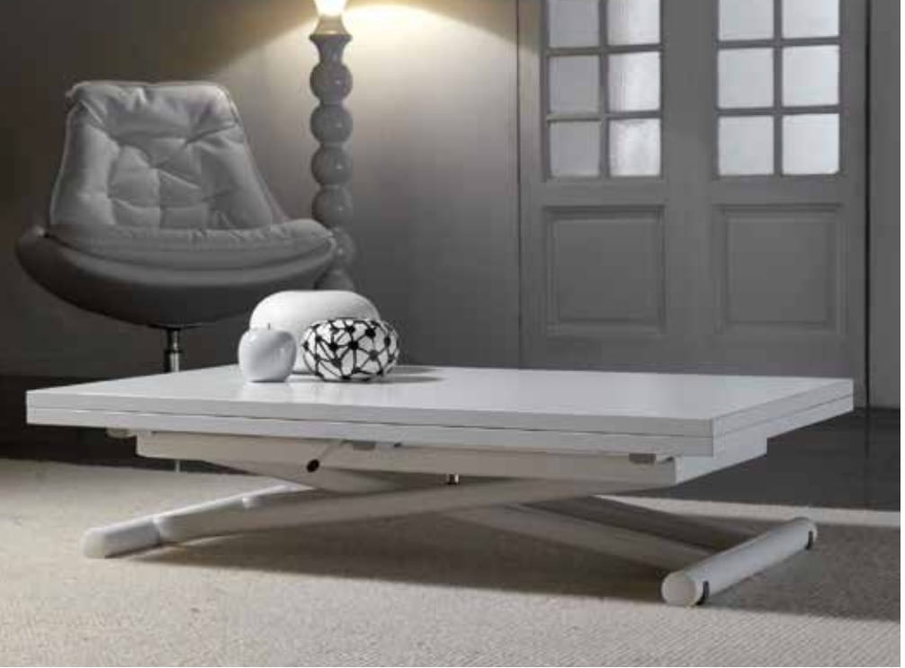 Table basse relevable bois blanc mat Soft 110x70-140-Piètement