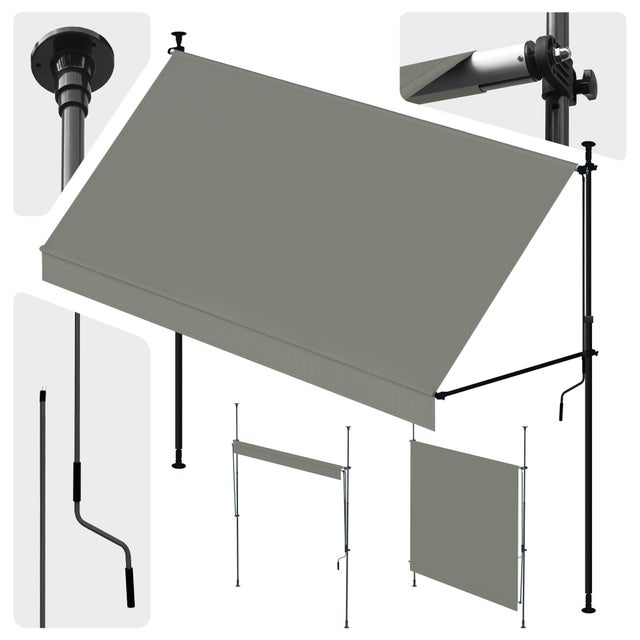 Wasabi - Toldo Cityline Cinza – Portátil 3x1,2m, Ajustável, Proteção UV, Sem Perfuração, Jardim, Varanda