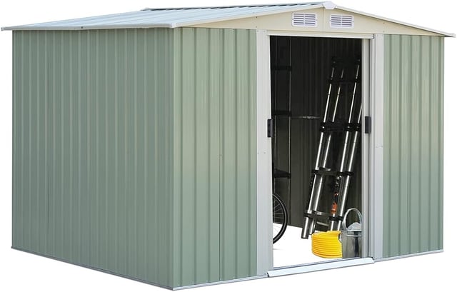 4,75㎡ Abri de Jardin en Métal Galvanisé,Cabane à Outils 205 x 257 x 175 cm avec Porte Coulissante et Poignéees, Résistant aux Intempéries 8,34m³, Vert