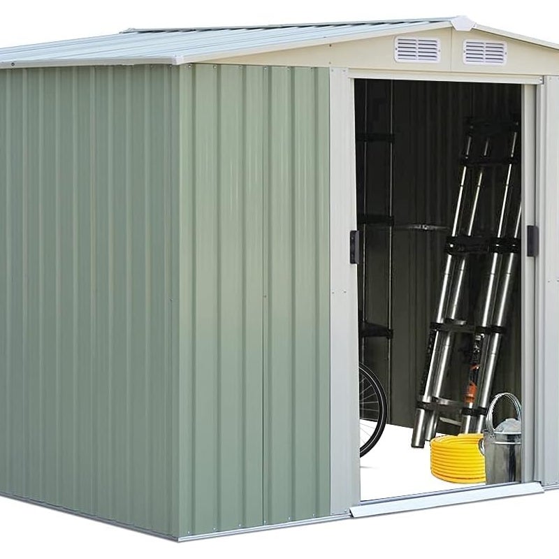 4,75 m² Metalowa Szopa z Ocynkowanej Stali, Domek na Narzędzia z Przesuwanymi Drzwiami i Uchwytami, Odporna na Warunki Atmosferyczne 8,34 m³, Zielona