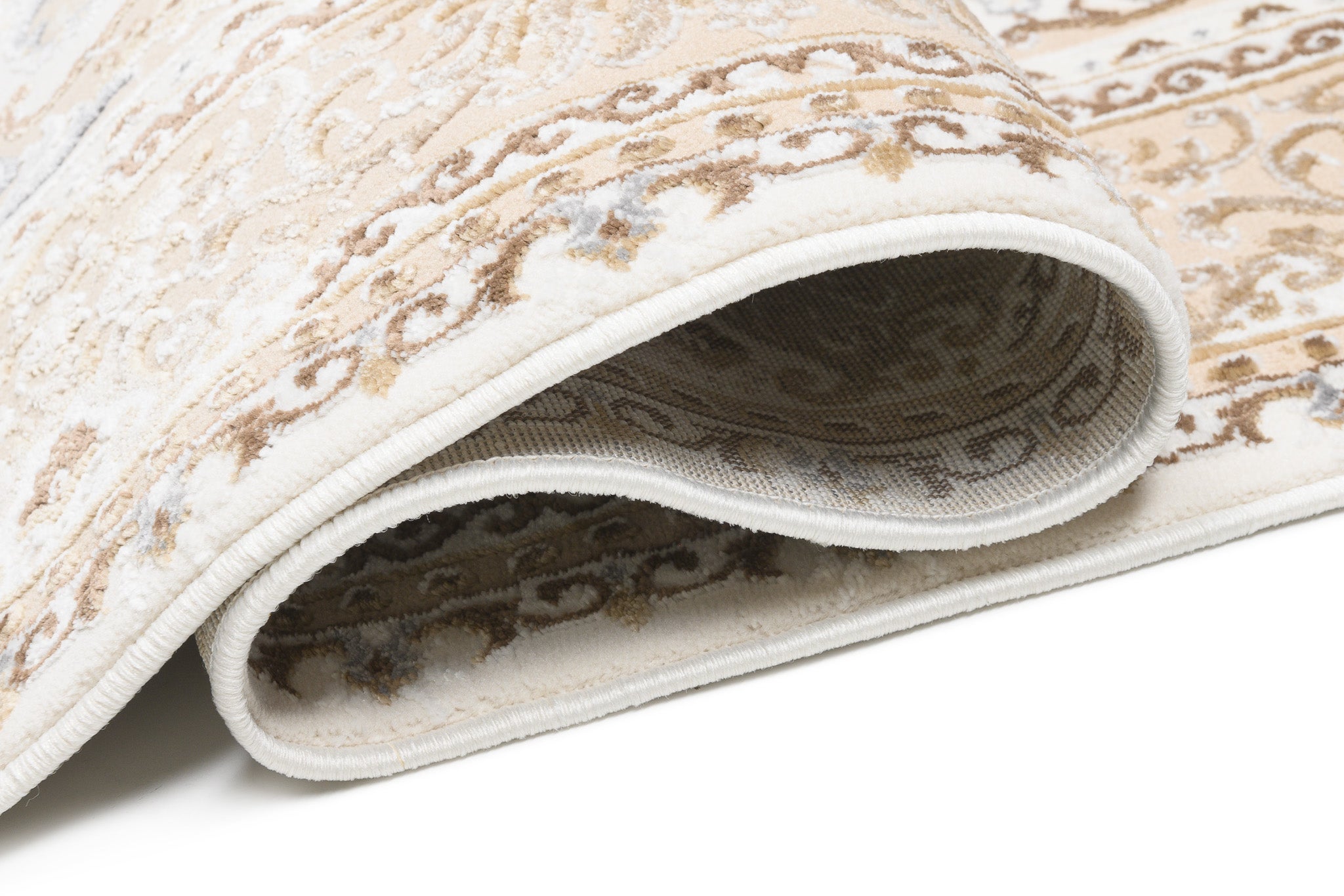 TAPISO Hera Tapis Salon Chambre Brillant Crème Beige Marron Vintage Rosace Floral Ornamental Bordé Moucheté Effet 3D OEKO-TEX 140 x 200 cm - 3