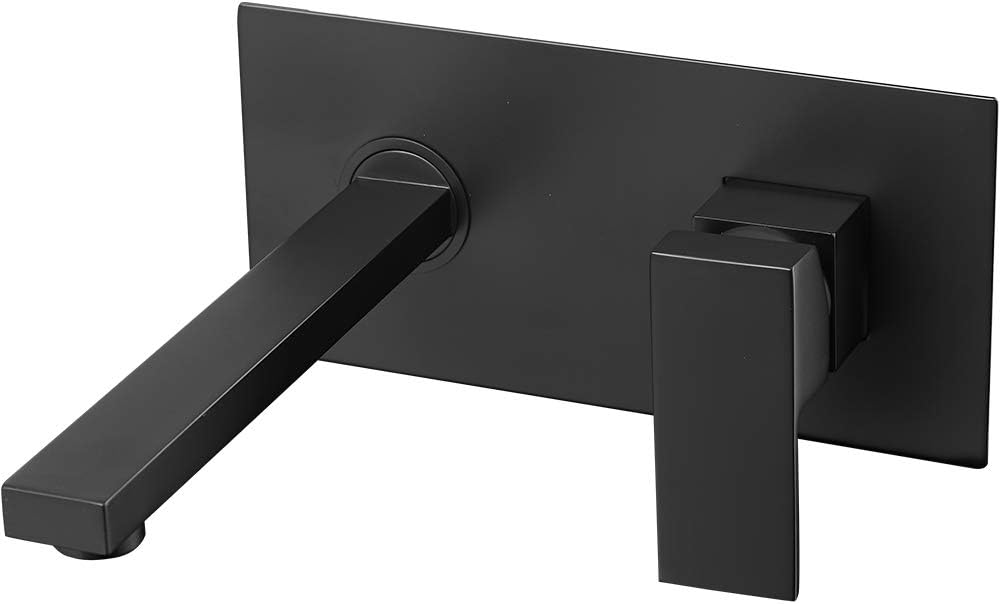 Bateria umywalkowa ścienna | Bateria umywalkowa, bateria mieszaczowa z ciepłą i zimną wodą, szczelna, mosiądz, matowa czerń, kwadratowa
