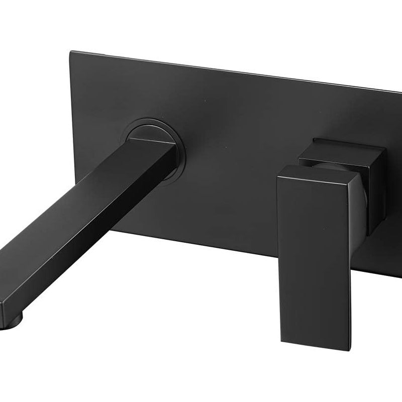 Bateria umywalkowa ścienna | Bateria umywalkowa, bateria mieszaczowa z ciepłą i zimną wodą, szczelna, mosiądz, matowa czerń, kwadratowa