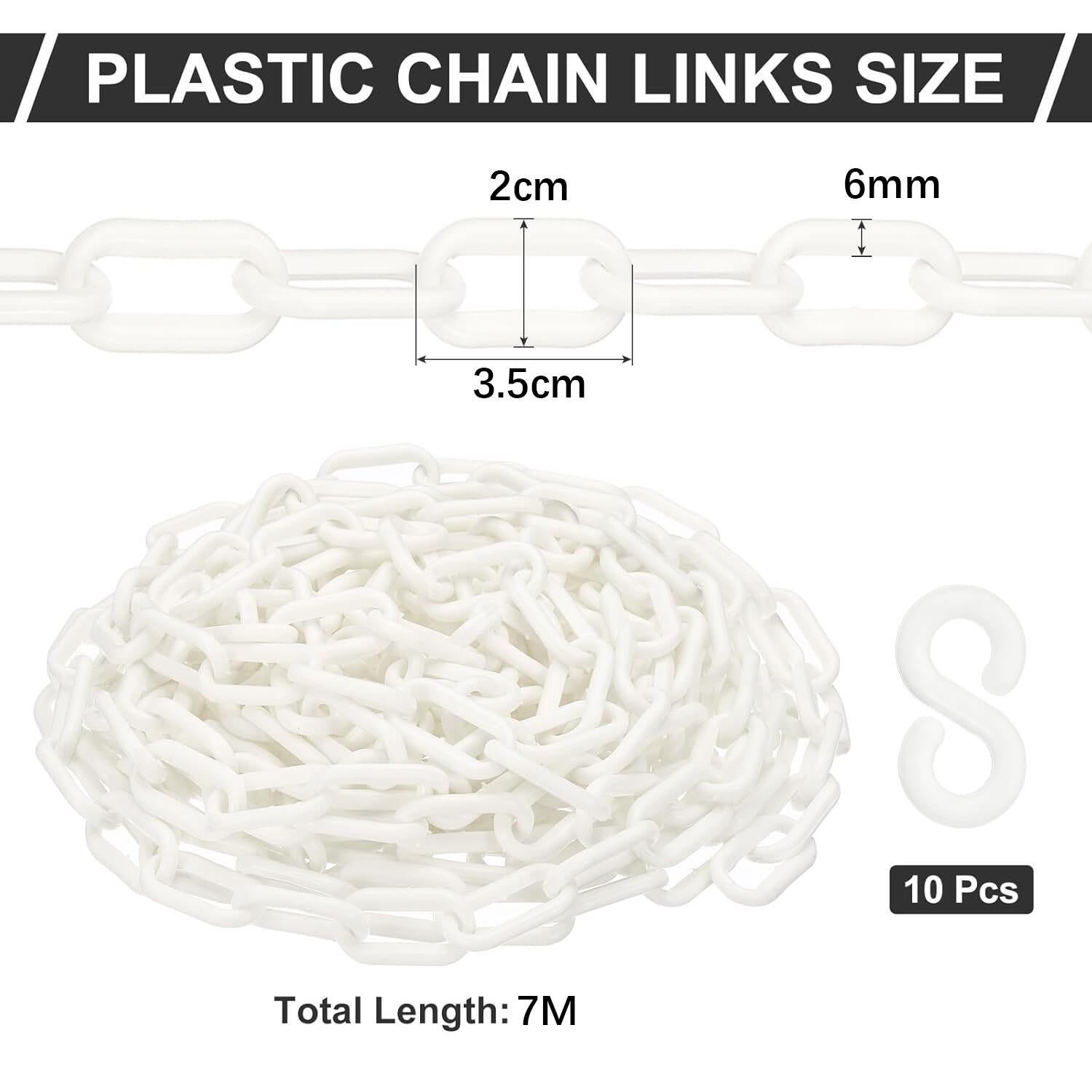 Białe ogniwa łańcucha plastikowego, 700 cm, 6 mm, do barier, parkingów, ogrodzeń, bram i dekoracji - 2