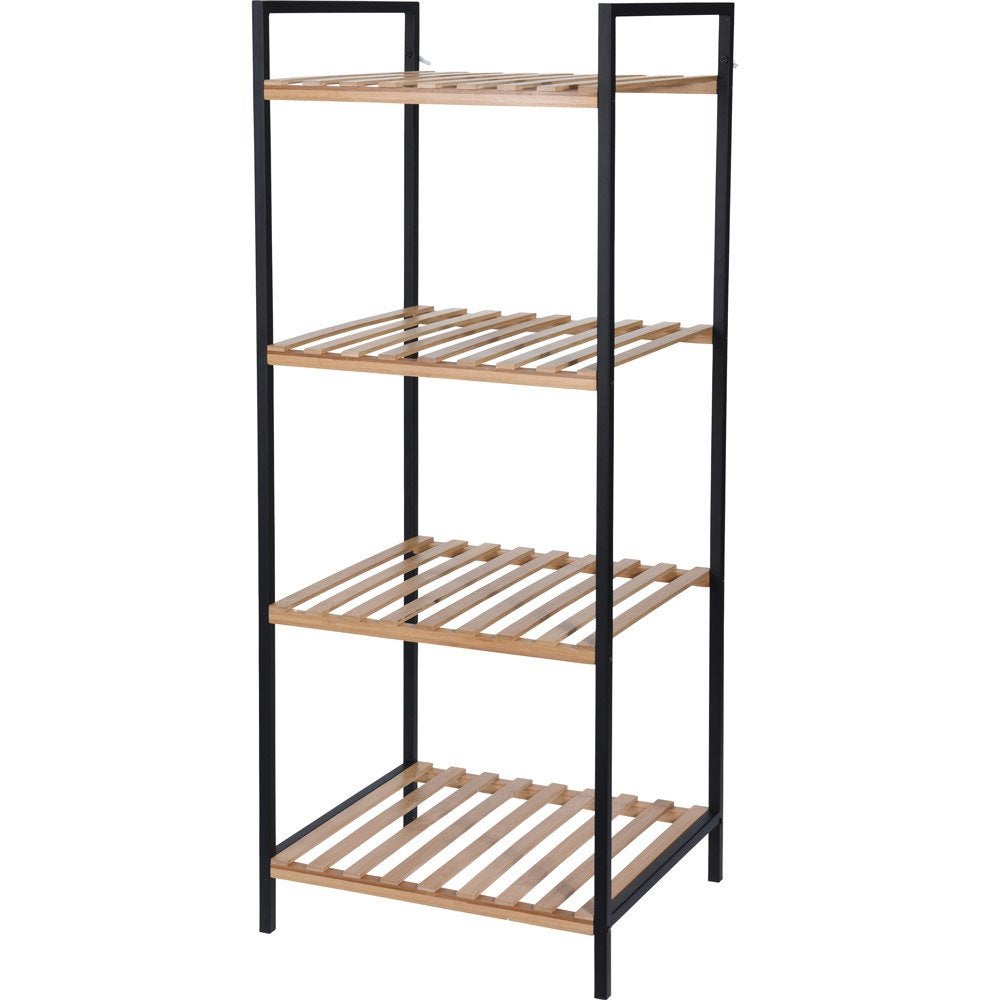Home Styling  Bathroom Solutions Estantería De Almacenaje Con 4 Estantes Bambú Acero Negro , Leroy Merlin