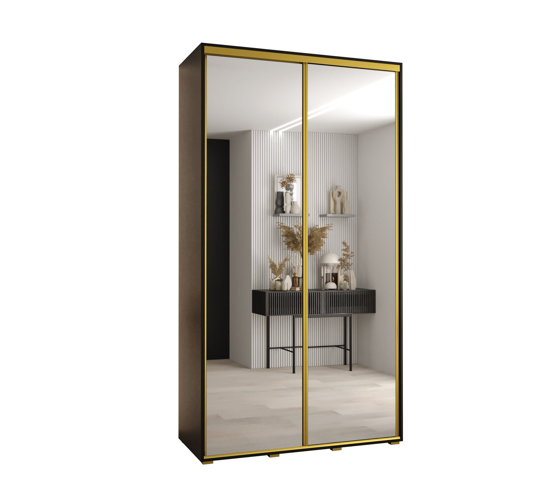 Szafa przesuwna z lustrem wysoka Davos 2 130 x 45 x 235,2 cm czarny + czarny + u. złoty - Abiks Meble
