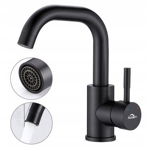 AuraLum Max Robinet Lavabo Noir Pivotant à 360°, Mitigeur Lavabo Hauteur Total 250 mm, Robinets Salle de Bain avec Aérateur Démontable,EU Modèle