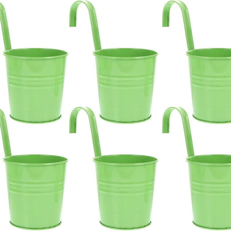 6 szt. metalowych doniczek wiszących o średnicy 10 cm, mała wisząca doniczka do wewnątrz i na zewnątrz na balkonie - z odpinanymi haczykami - zielona