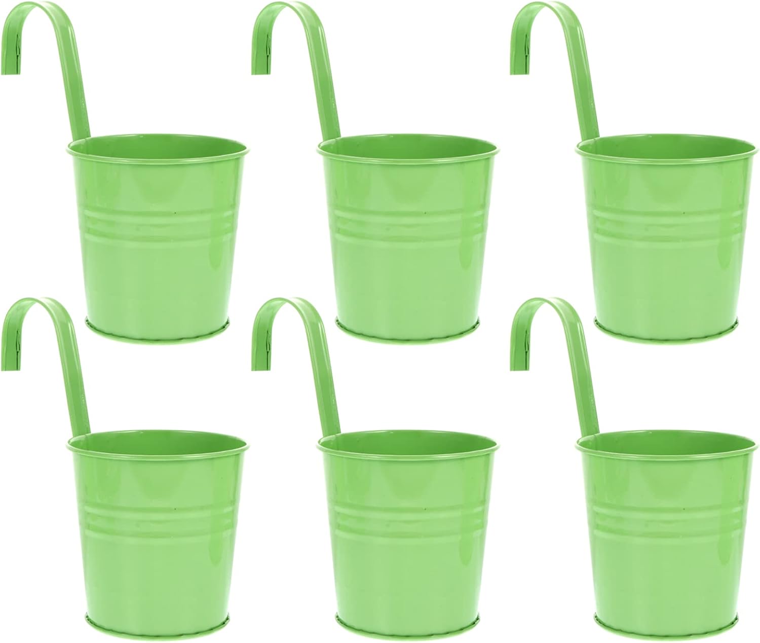 6 szt. metalowych doniczek wiszących o średnicy 10 cm, mała wisząca doniczka do wewnątrz i na zewnątrz na balkonie - z odpinanymi haczykami - zielona