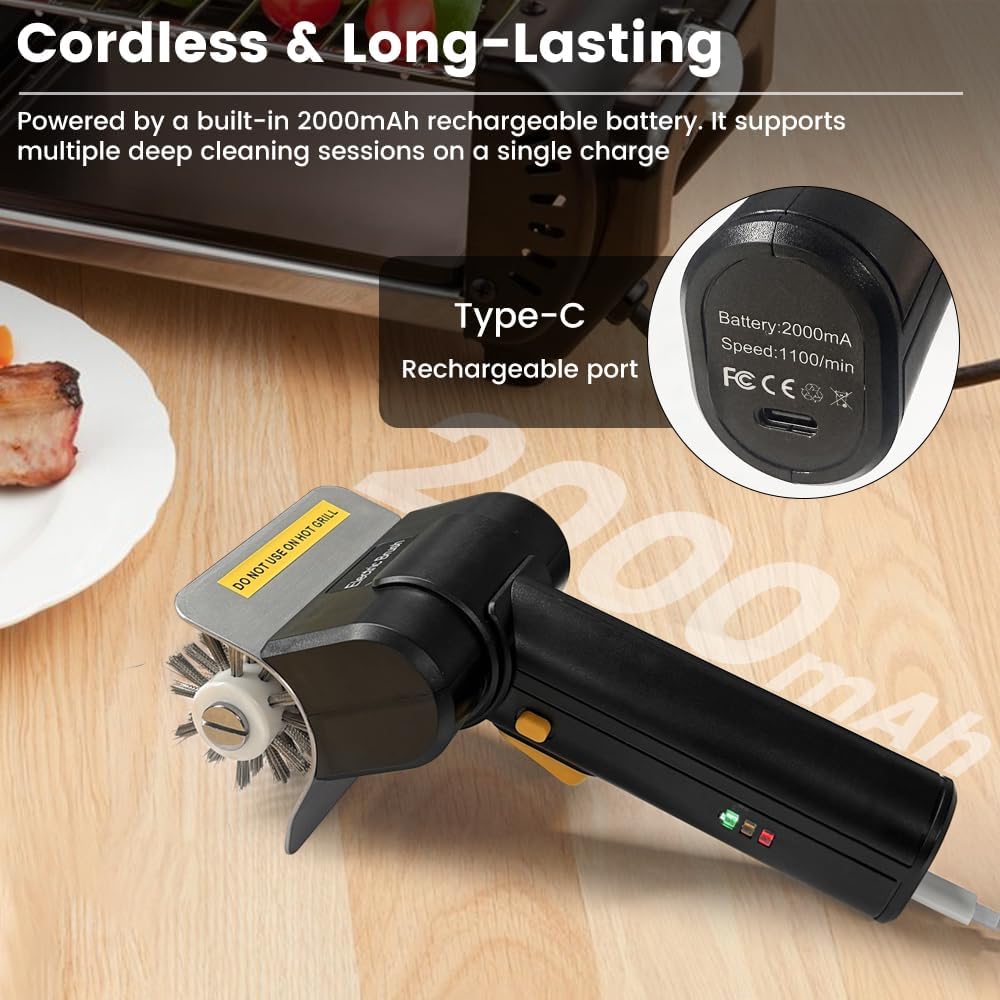 Brosse de nettoyage pour barbecue d'extérieur, tête sans balais en acier inoxydable, brosse de nettoyage pour barbecue sans fil et rechargeable - 4