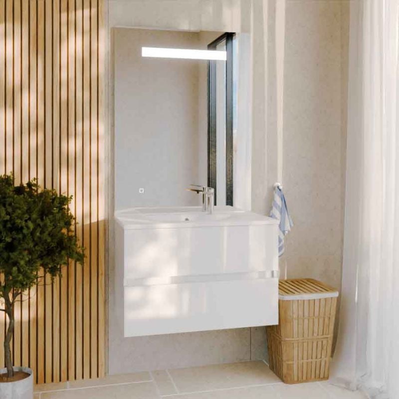 Meuble salle de bain 80 cm ROSALY avec plan vasque et miroir Elégance ht80- Blanc- Plan vasque en Résine - 2