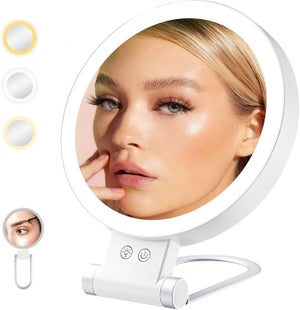 Miroir De Maquillage Ovale Pliable Avec Support En Métal Doré