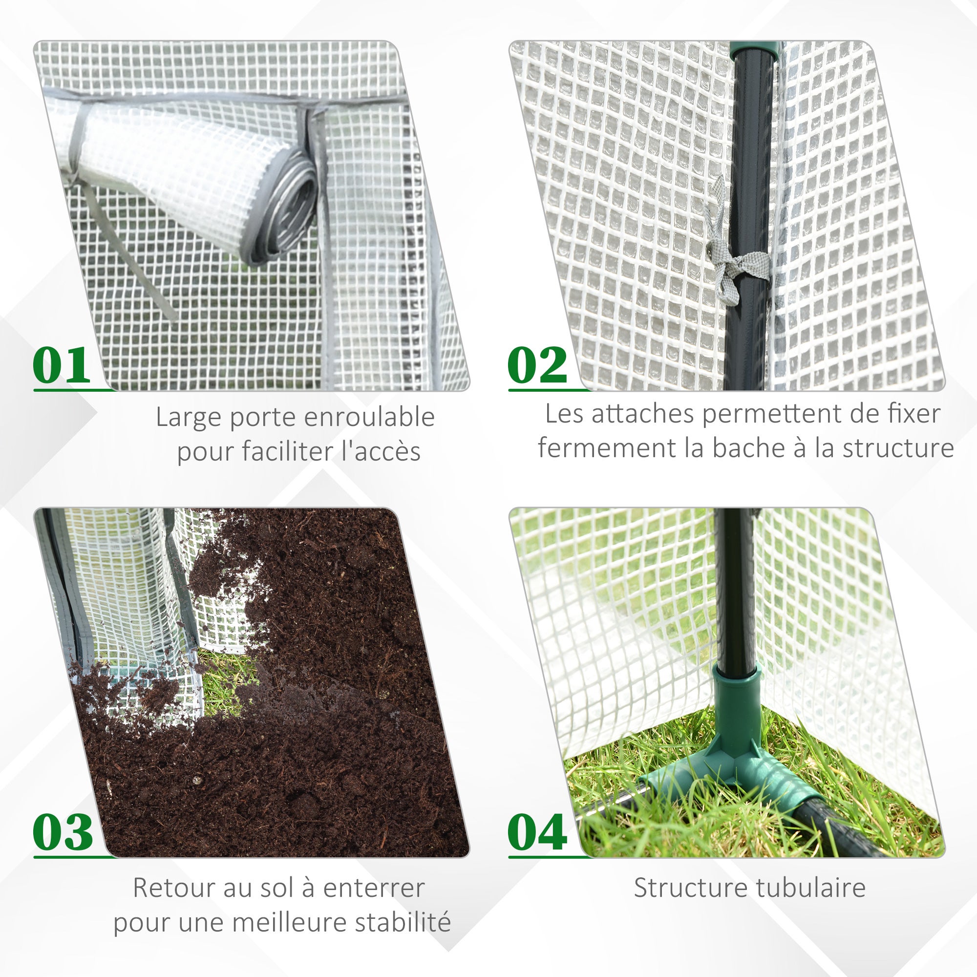 Serre à tomates 100 x 100 x 200 cm avec porte enroulable, mini-serre avec bâche en PE, serre d'extérieur pour jardin, balcon, cour, blanche - 3