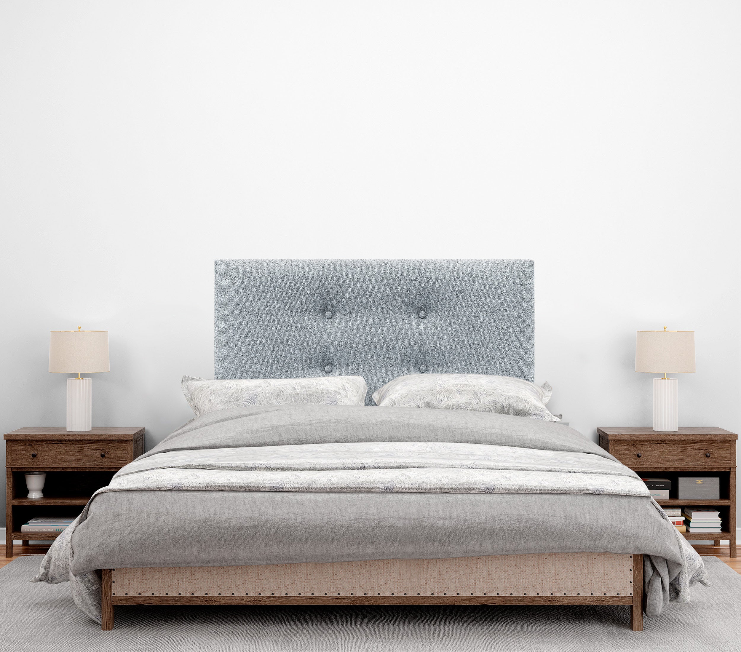 DHOME Cabecero de Tela AQUALINE Pro con 2 hileras de Botones y Patas Cabezal tapizado Cama Lujo (Gris Perla, 110cm) - 4