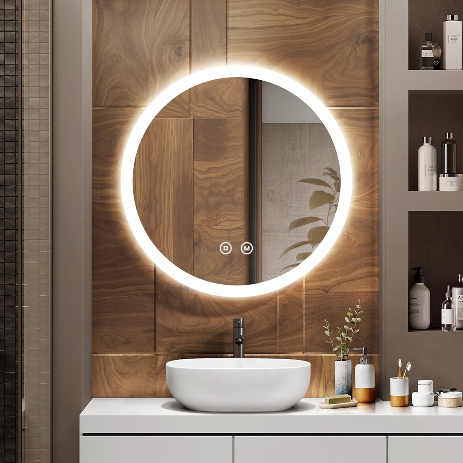 EMKE Specchio da bagno a LED con luce 50x70cm Interruttore a sfioramento, antiappannamento Luce bianca fredda