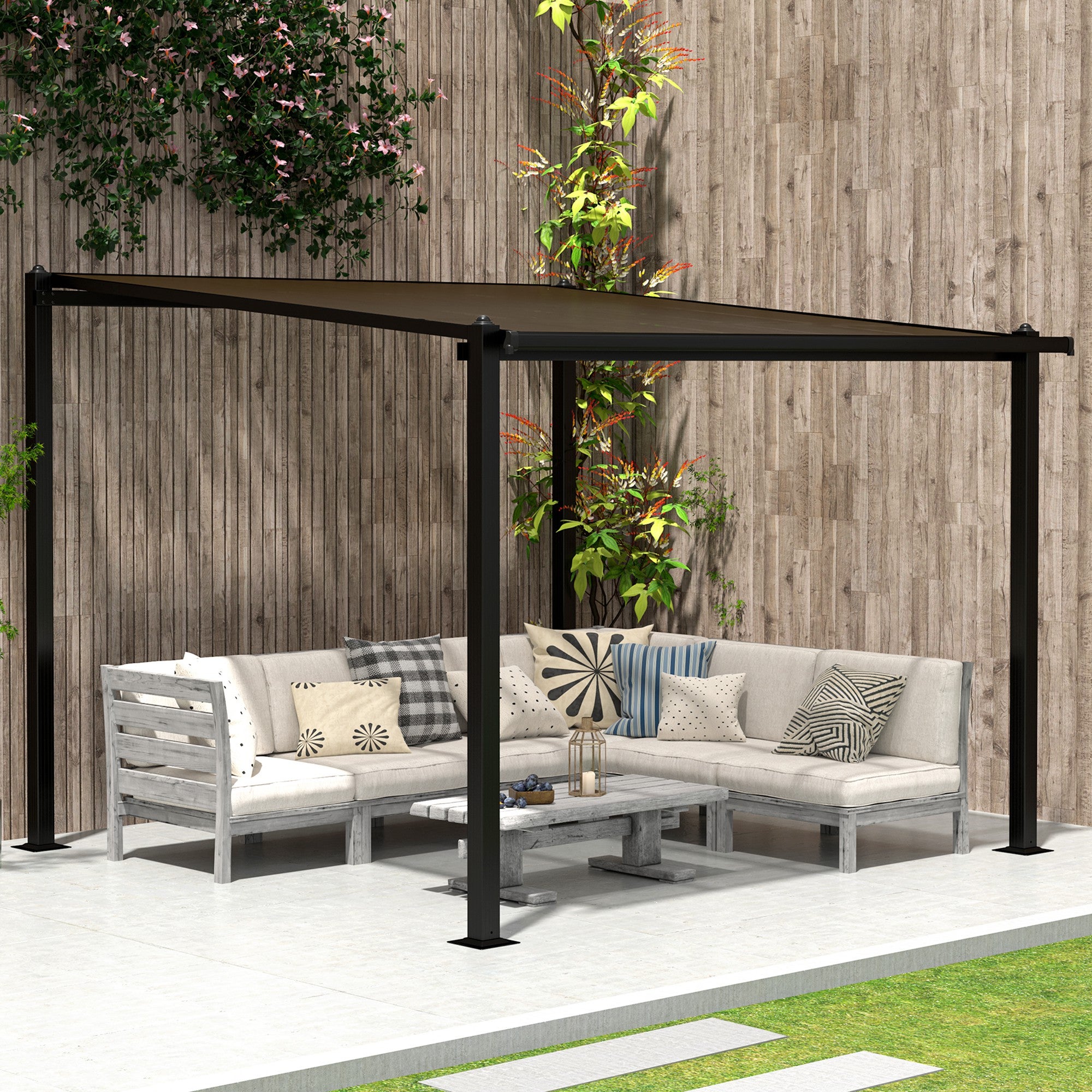 Pergola adossée en aluminium 3 x 3 m polycarbonate fumé - 4