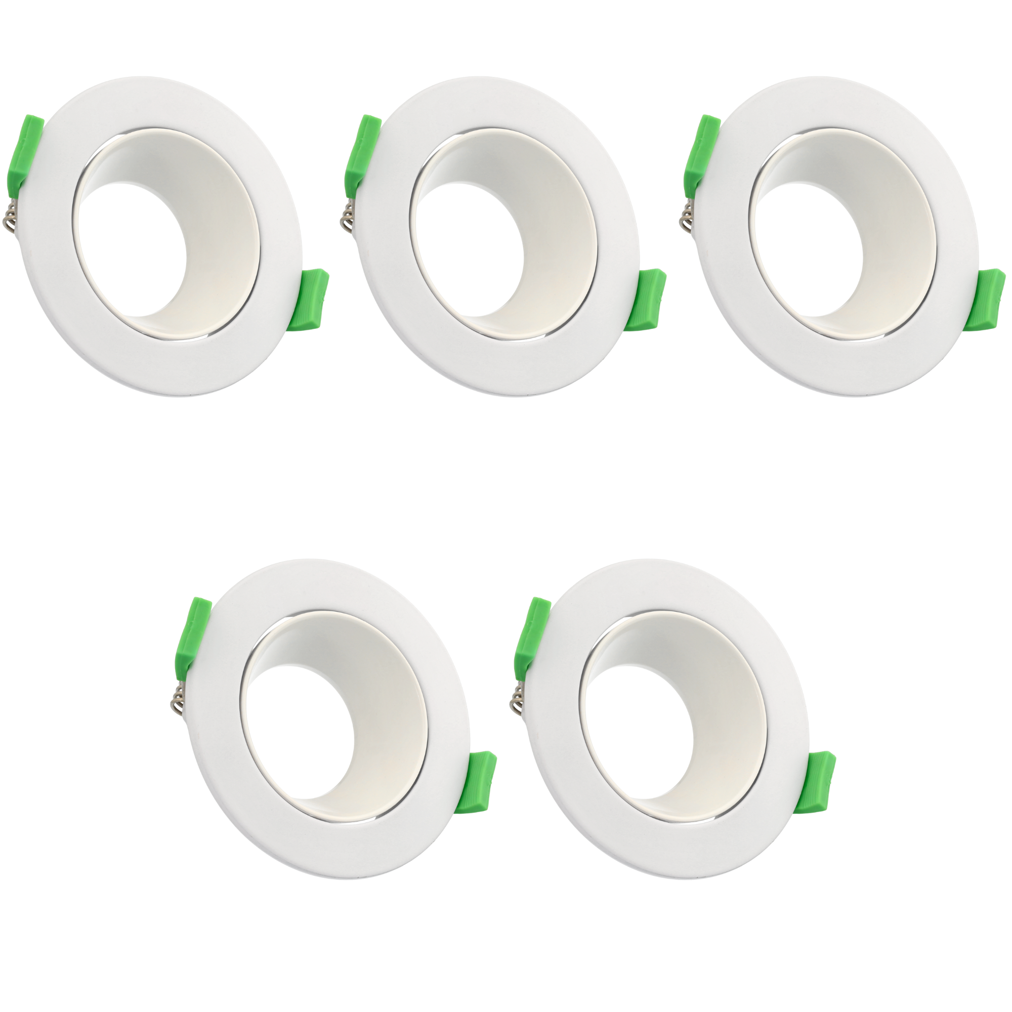 Zestaw 5 sztuk Reflektorów z okrągłą ramką, regulowanych, do montażu w suficie, do GU10 / MR16, biała ramka