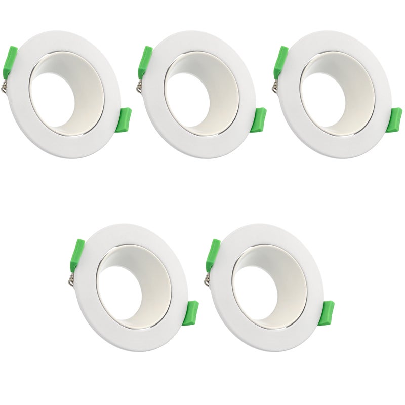 Zestaw 5 sztuk Reflektorów z okrągłą ramką, regulowanych, do montażu w suficie, do GU10 / MR16, biała ramka