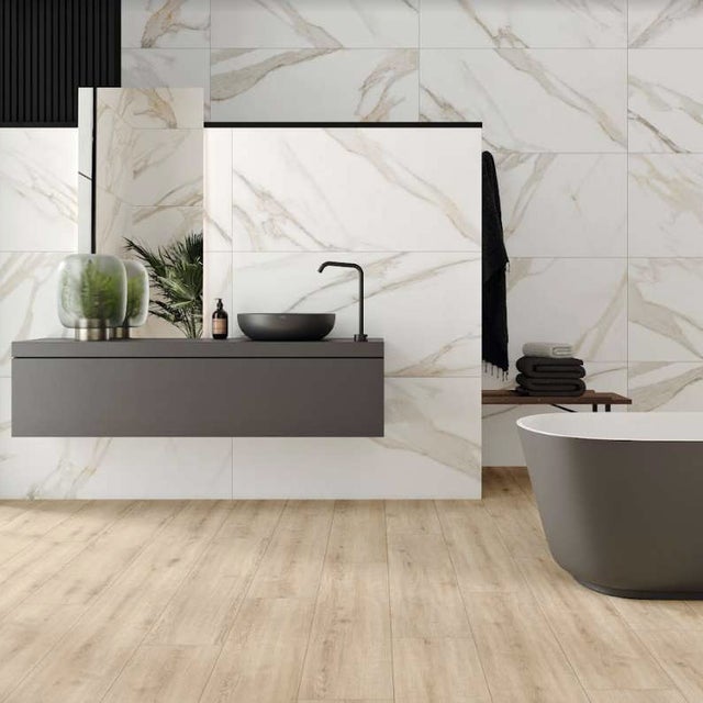 Carrelage sol imitation parquet Montréal Beige 23x120 cm intérieur / extérieur - Réflex Boutique