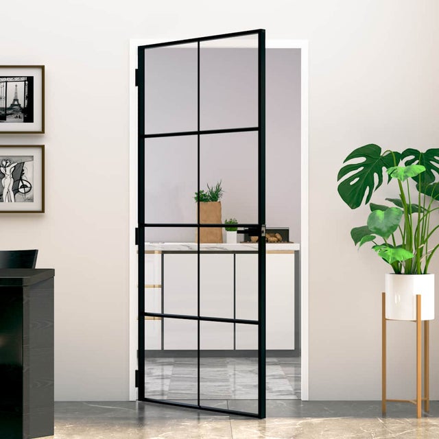 Porte d'intérieur Noir 93x201,5 cm Trempé verre aluminium fin