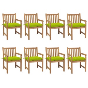 Set di 6 sedie da giardino con cuscini verdi in legno massello di teak