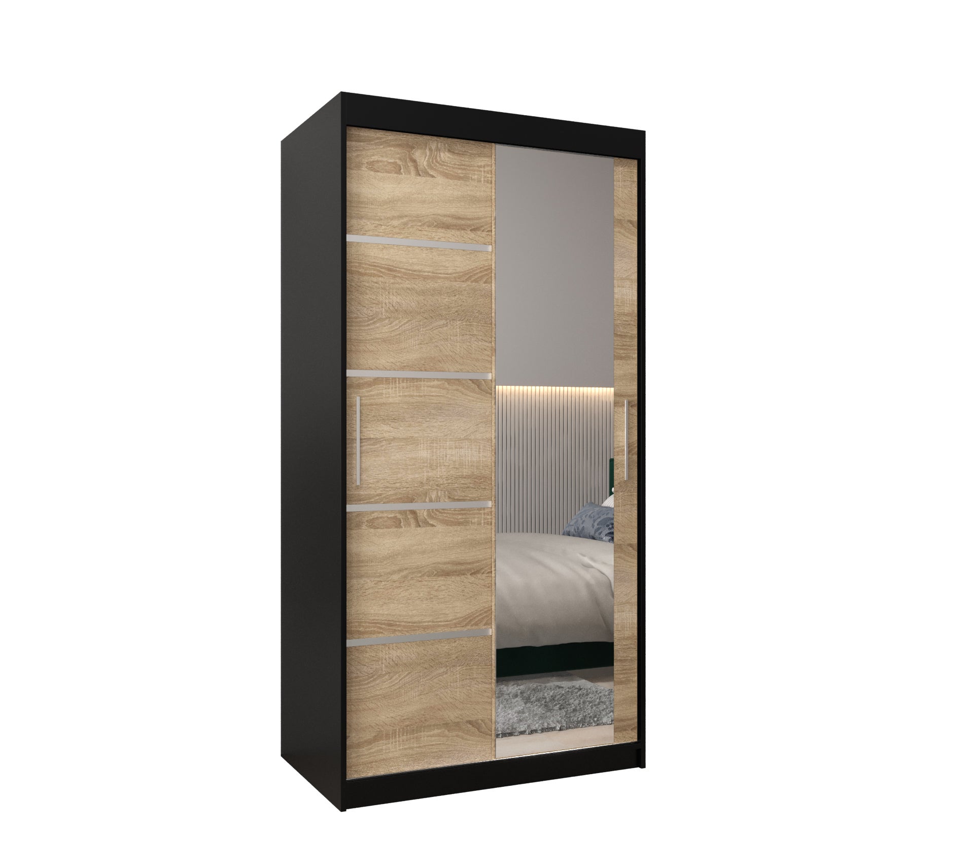 Szafa przesuwna garderoba Verona 2 100 x 62 x 200 cm Czarny + Sonoma - Abiks Meble