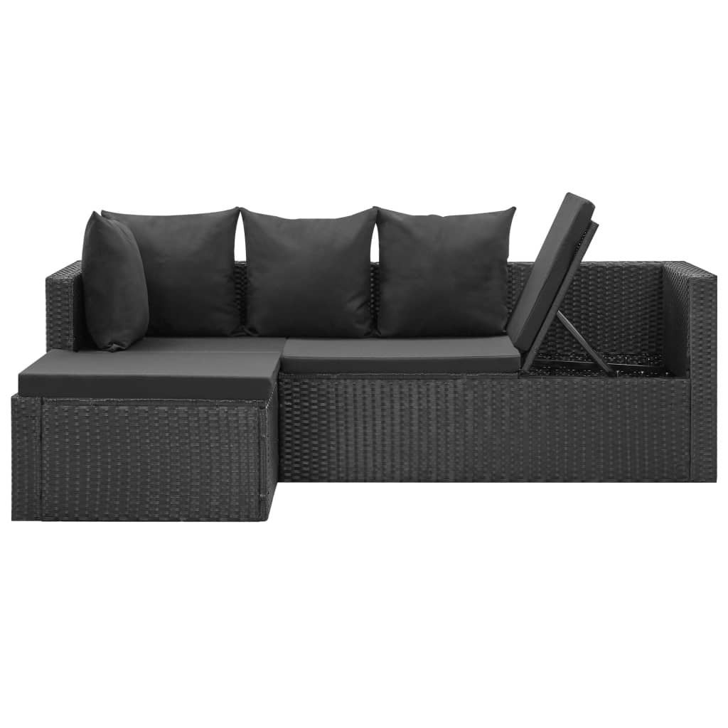 Salon de jardin 4 pcs Noir avec coussins Résine tressée - 7